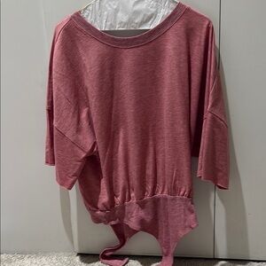 Pink Lily Pink 3/4 Sleeve Crop Tie Front Top